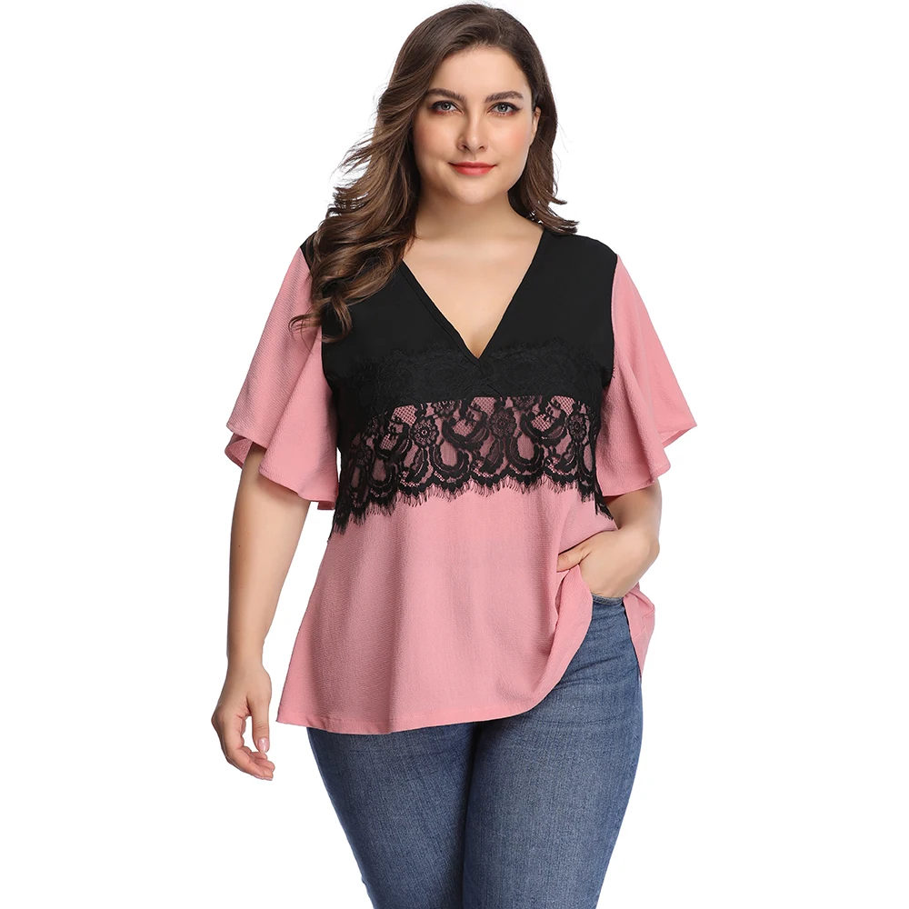 Летняя одежда размера плюс сексуальные розовые черные кружевные лоскутные