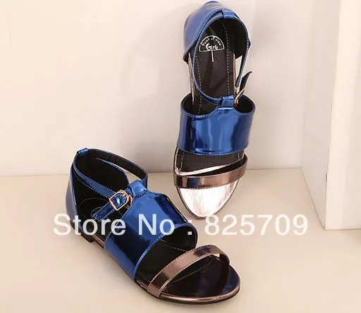 Hot Sale Ladies 2013 Summer Fashion Sandals Laides Flat Shoes Metal Mirror Bright Surface Mix Color PU Best Selling | Обувь