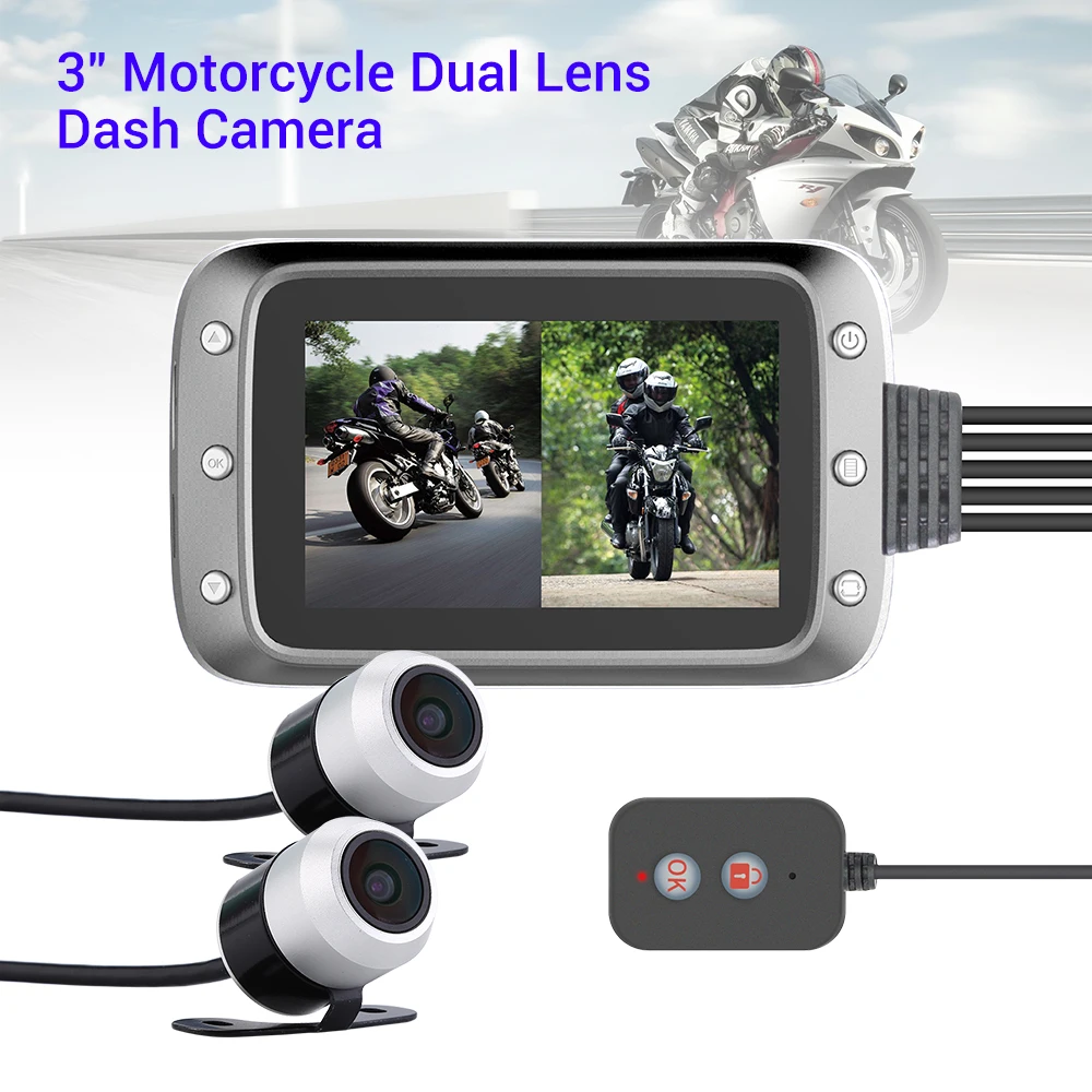WONVON MT20 3 &quotIPS мотоциклетная Водонепроницаемая камера HD двойной DVR GPS Moto
