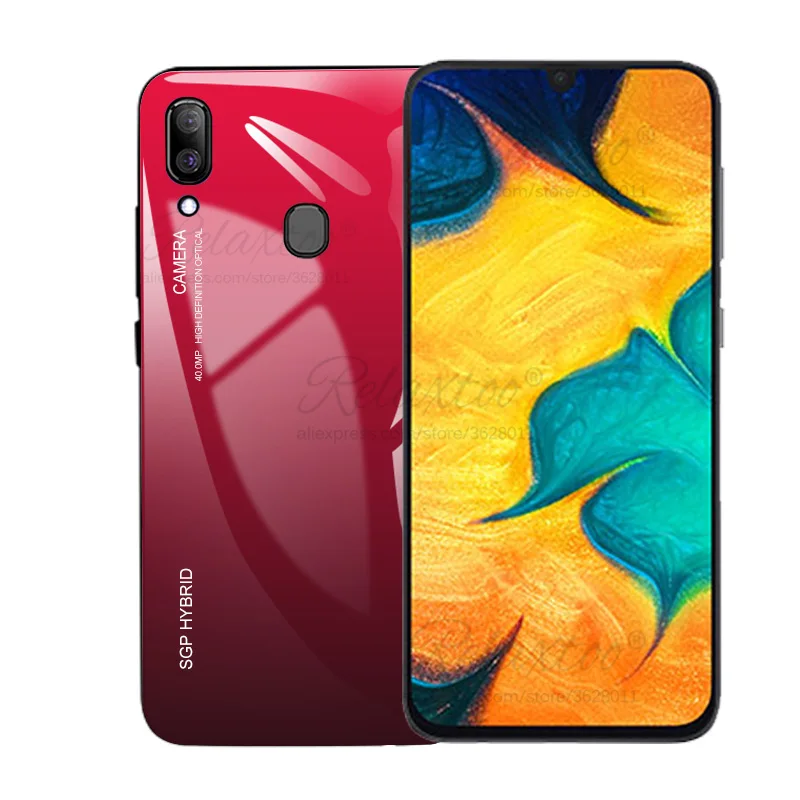 Gradient Red Градиентный чехол из закаленного стекла для Samsung Galaxy A50 A30 A505 A305, задняя крышка для Galaxy A10 A105 A 30 50, Жесткий Чехол, корпус - Цвет: Gradient Red