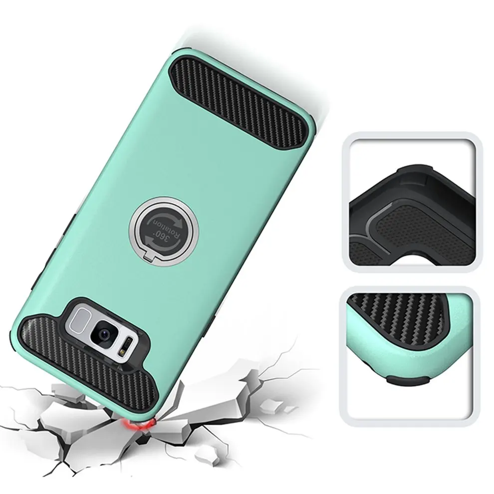 5 Pcs Phone Drop Resistant Solid Protective Case Soft With Finger Ring For Samsung S8 Plus Mint Green Mobile Shell |
