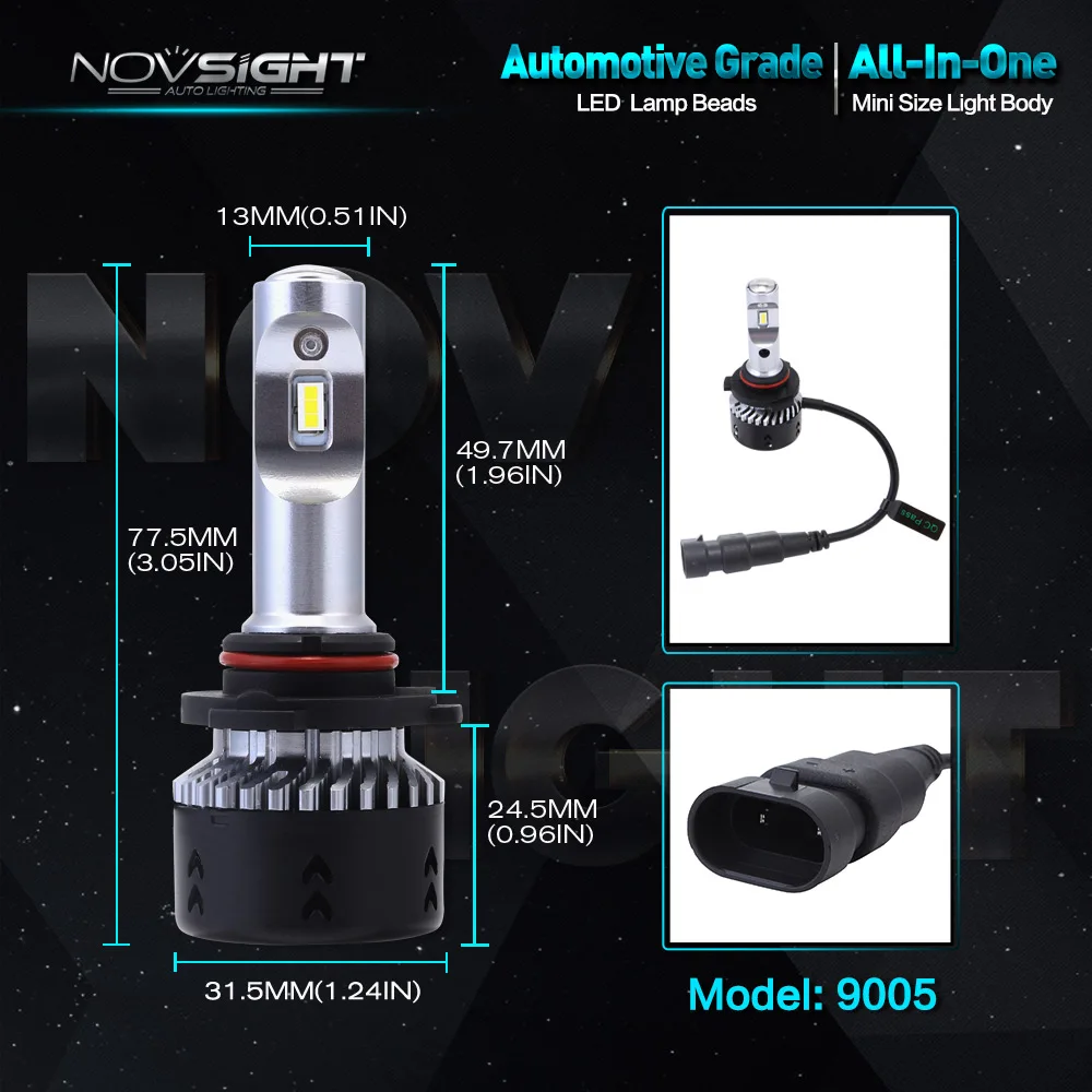 NOVSIGHT 9005 HB3 Автомобильный светодиодный светильник на голову s 70 Вт 10000лм автомобильный противотуманный светильник, лампа для вождения автомобиля, все-в-одном 6500K D40