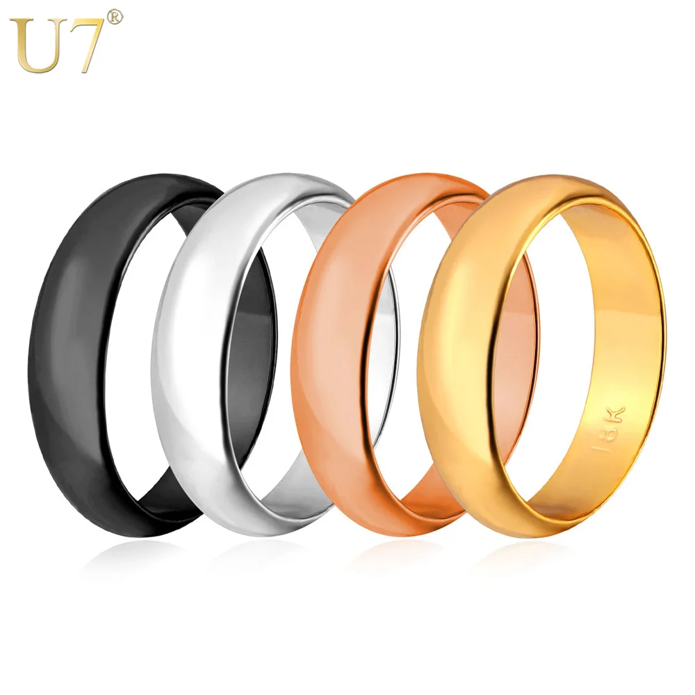 

U7 Wedding Band Rings Set For Men/Women Classic Jewelry 5MM Gold Color 4 PCS Rings Set & Gift Box 2016 New R443