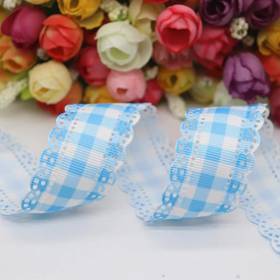 50 Yards Grosgrain Hollow Lace Ribbons Grid Printed Ribbon 30MM For Hair Bows DIY Crafts Handmade Accessories M19040703 | Дом и сад