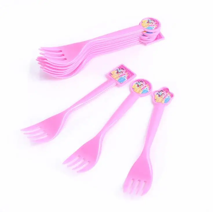 fork 10pcs Тематические праздничные бумажные тарелки принцессы/чашки/салфетки/коробки конфет/флаги соломенная скатерть Свадебные украшения для девочек на день рождения - Цвет: fork 10pcs