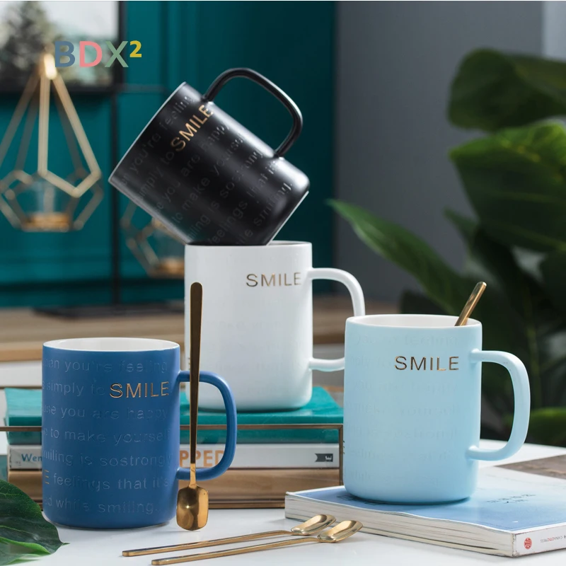 Новая керамическая кружка Камея креативная деловая кофейная чашка с ложкой