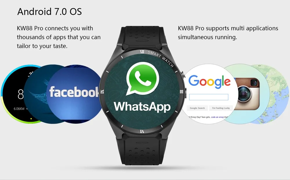 Умные часы KW88 Pro, умные часы, Android 7,0, часы, телефон, 1 Гб+ 16 ГБ, умные часы, gps, WiFi, 3g, Bluetooth, vs x7, LEM5, Pro, умные часы
