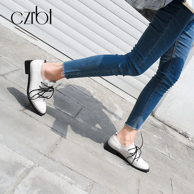 CZRBT Plus Size 34-42 Ladies Flat Shoes Genuine Leather Women Casual Lace Up Loafers Autumn Comfortable Brogue | Обувь