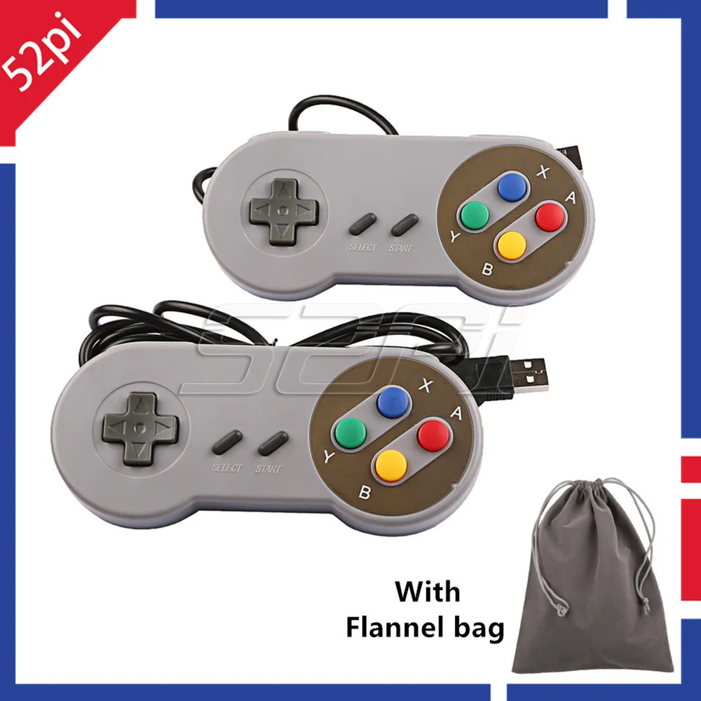 

52Pi 2PCS/Lot Super SNES USB Controller Game Pad Joypad Joystick with Flannel Bag for PC Raspberry Pi 3 Retropie NESPi