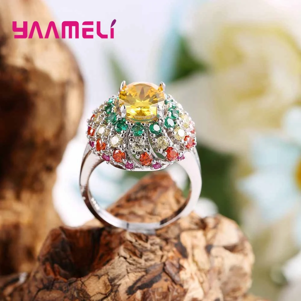 Благородный Сияющий кубический циркон дизайн цветка кольца из стерлингового