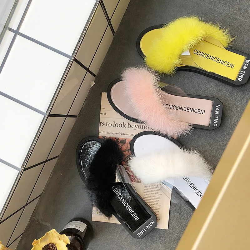 2019 меховые шлепанцы женские домашние тапочки с перьями милые сандалии пляжная
