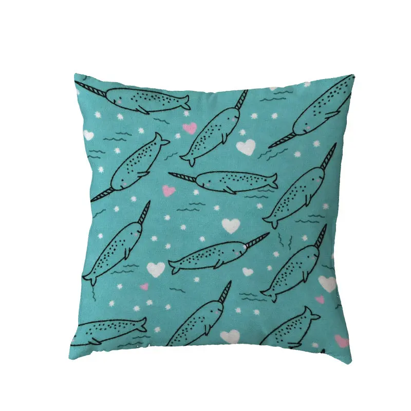 Простой чехол для подушки 45x45 см Единорог Любовь Дельфины морская лошадь морские