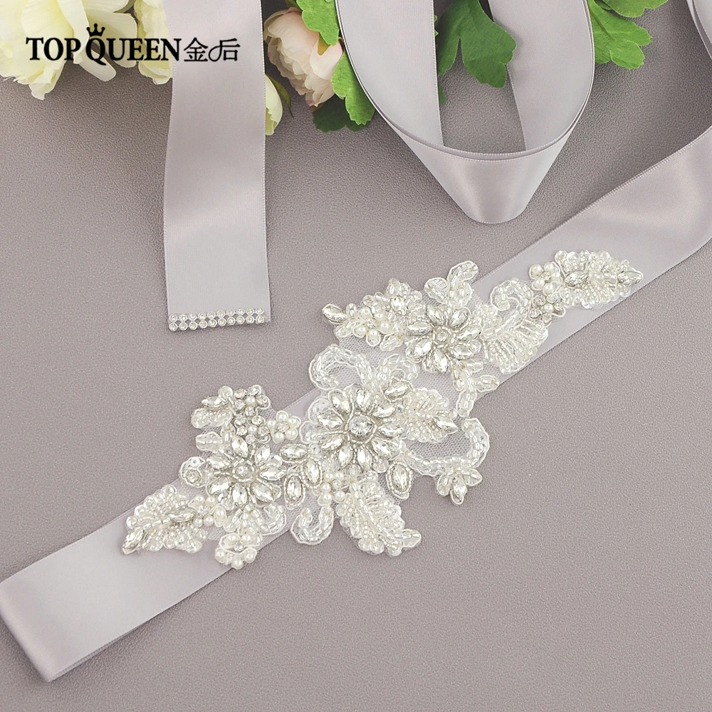 TOPQUEEN S139 пояс невесты со стразами Аппликация белый свадебный пояс со стразами дешевый бисерный пояс невесты свадебные пояса с аппликацией