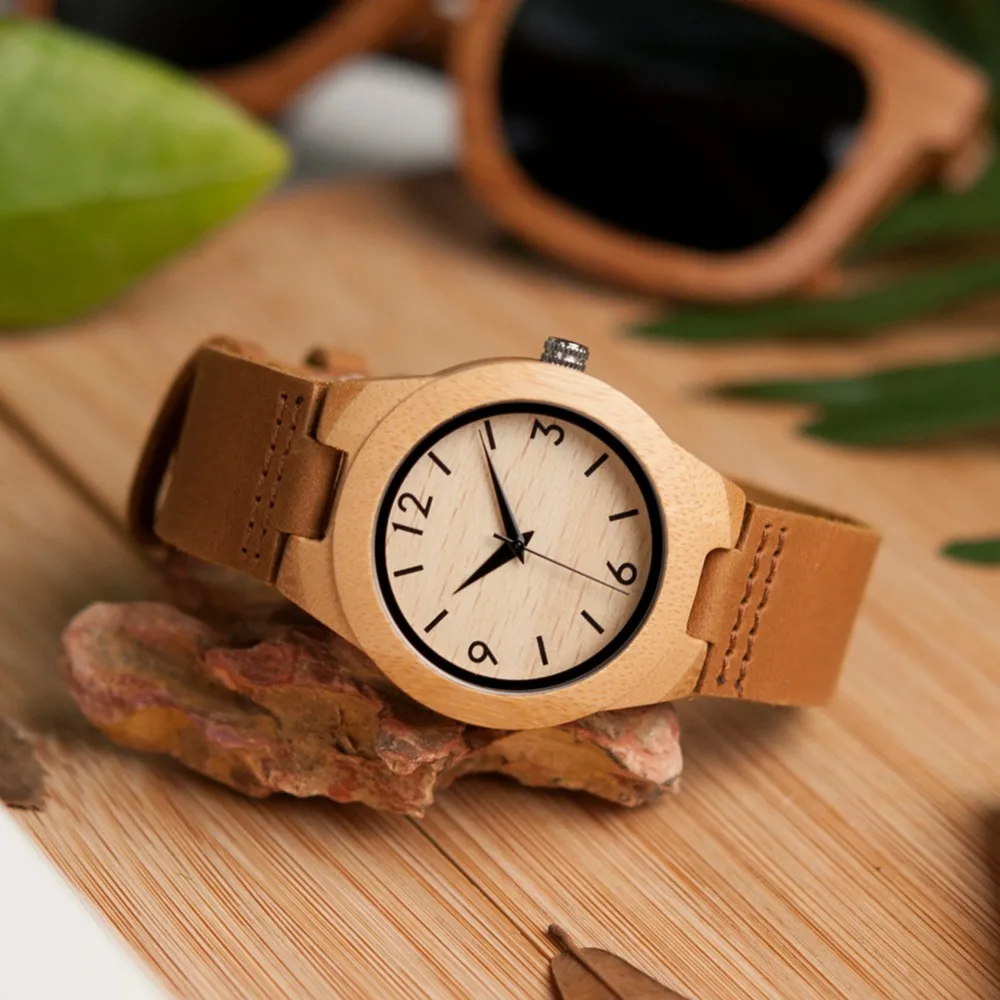 BOBO BIRD WA31A32 бамбуковые деревянные часы для мужчин и женщин с кожаным ремешком, кварцевые часы для влюбленных