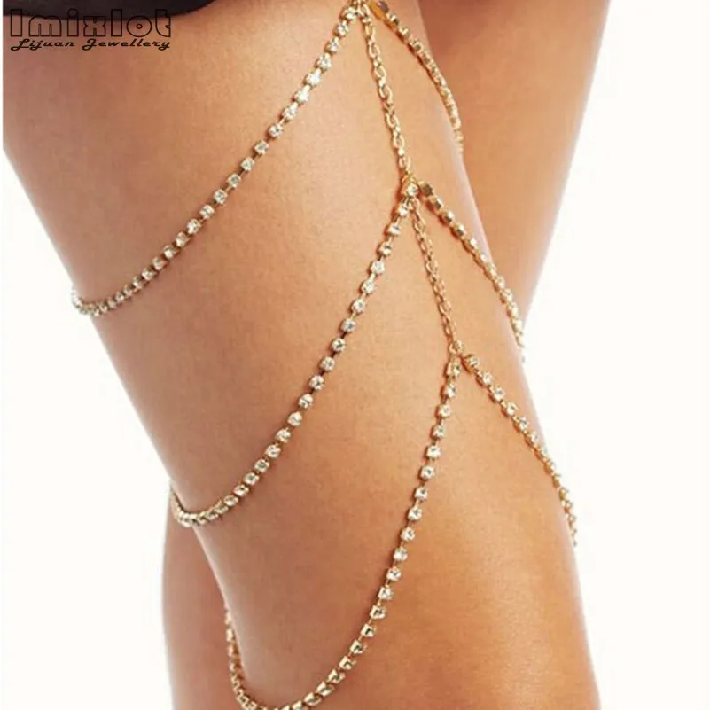 Fashion Multi-layer Rhinestone Thigh Leg Chain Bikini Beach Harness Summer Women Body Jewelry BAP0054