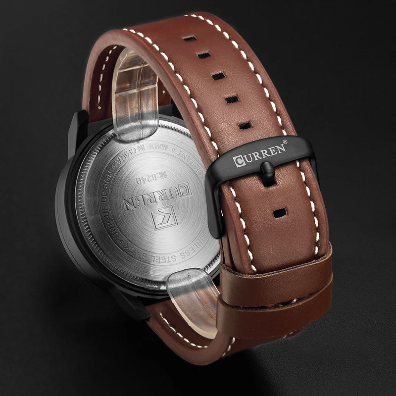 Часы мужские кварцевые с кожаным ремешком и датой водонепроницаемые 2019 |