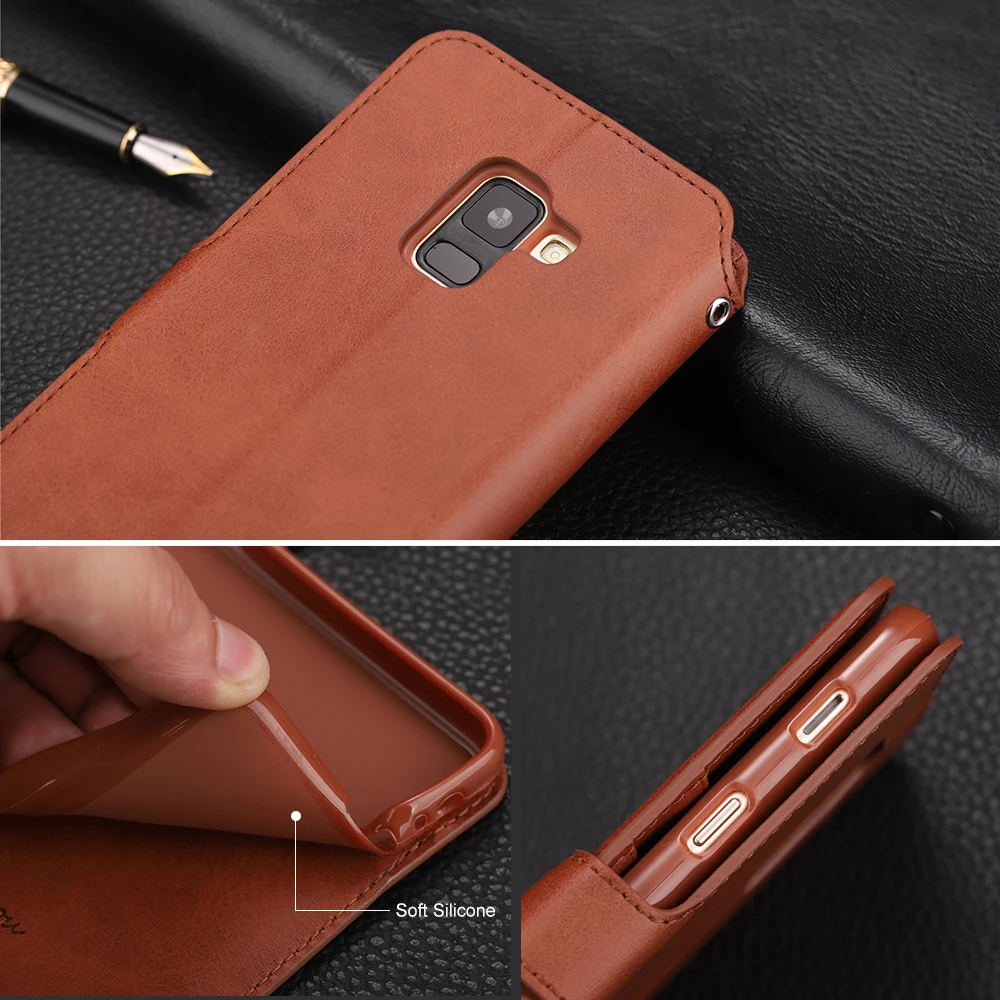 Роскошный кожаный чехол кошелек для Samsung Galaxy A6 2018 a6 plus с держателем карт флип кейс