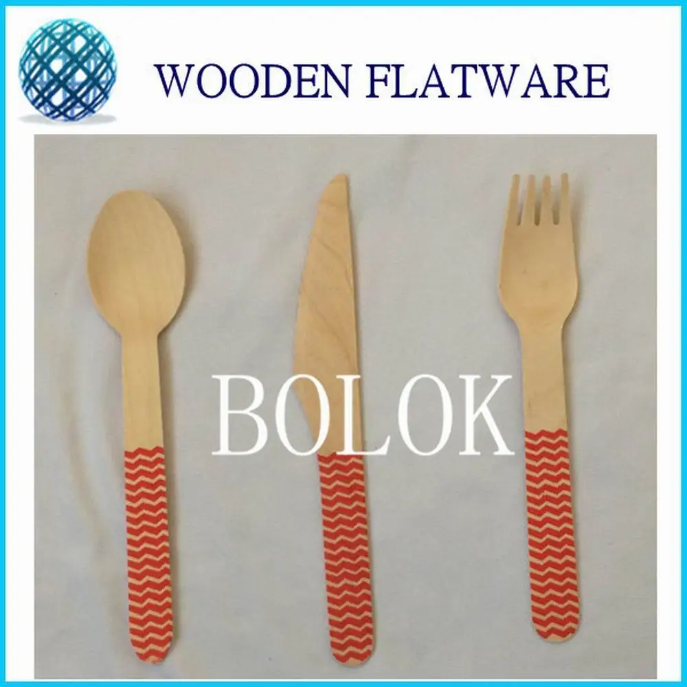 Billig 100 Satz (300 Stücke) 16 Cm Einweg Bunten Holz Geschirr Gabeln Messer Löffel