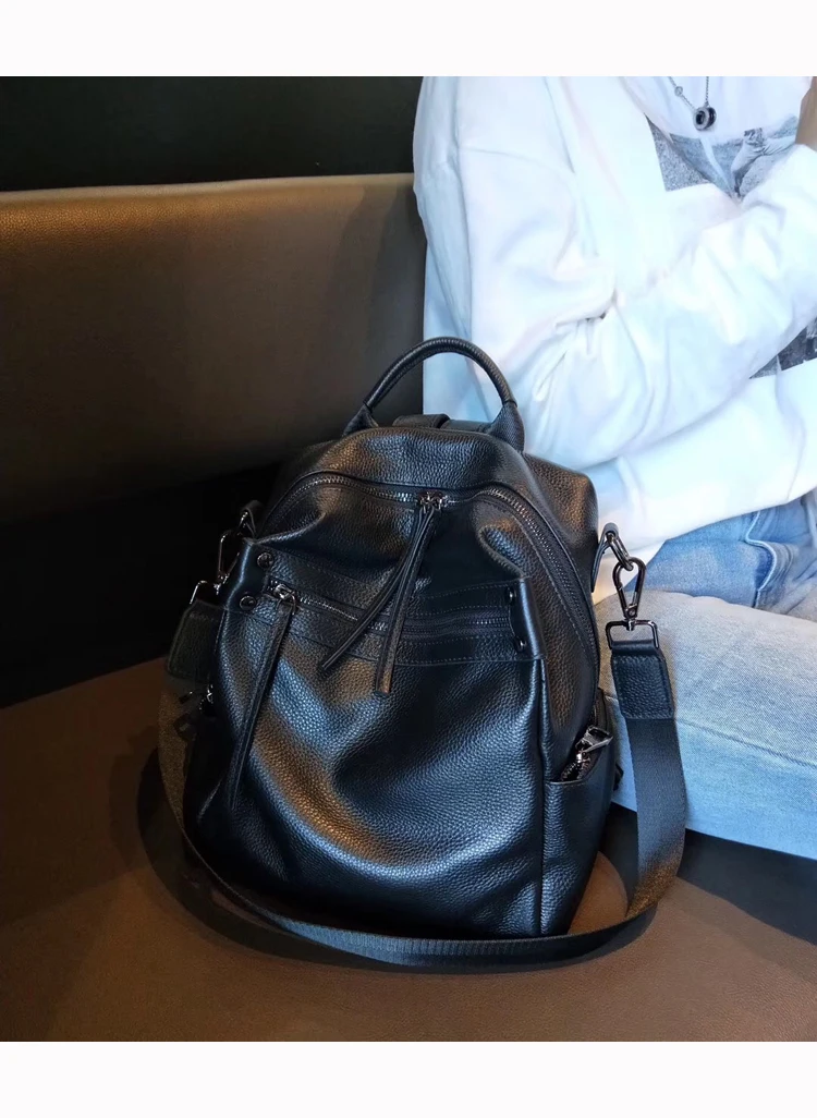 Женский рюкзак из натуральной кожи высокого качества Mochila Feminina Back Pack черный рюкзак