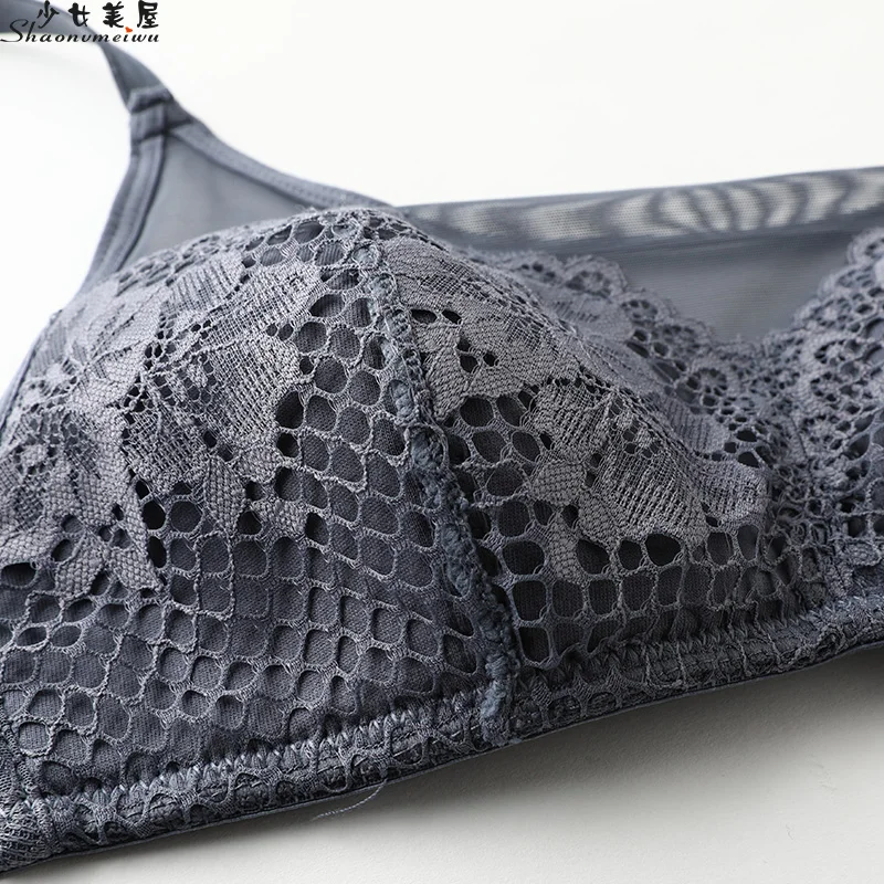 shaonvmeiwu Thin lace mesh bra sexy lingerie without a steel ring to wipe the chest type bra anti-shine