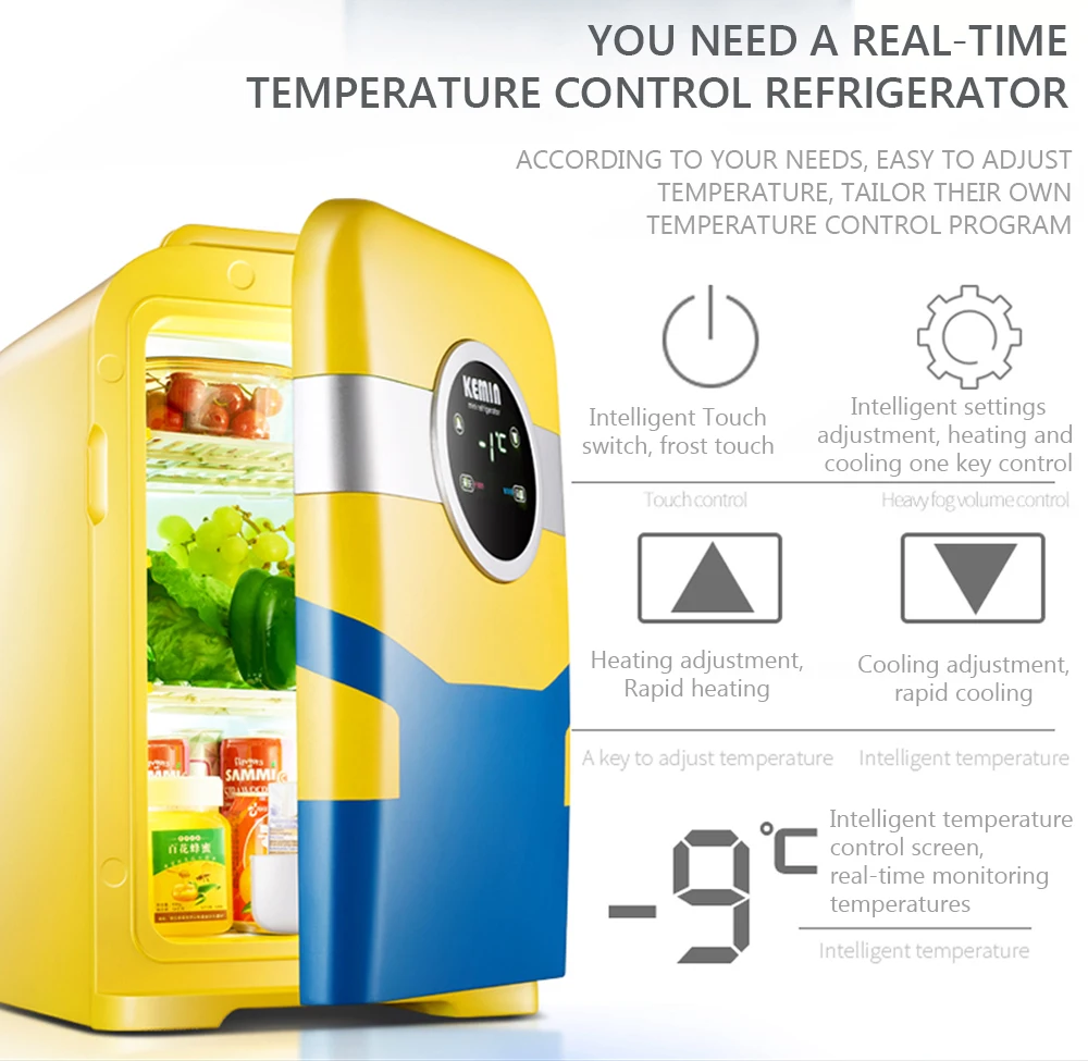 KEMIN 22L автомобильный мини-холодильник, мини-холодильник, Холодильный нагрев для использования, удерживайте и используйте в автомобиле, Портативный морозильник 12 В 220 В