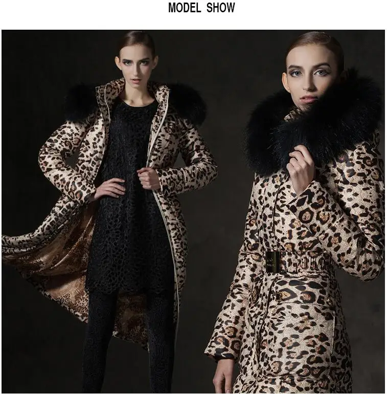 White Down Jacket Woman Hooded Leopard Winter Coat Women Long Warm Puffer Jacket Raccon Fur Collar Chaqueta MujerMY206 KJ2603