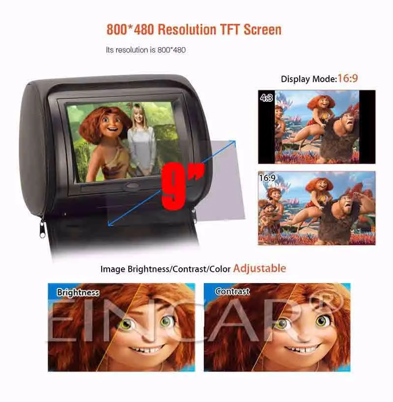 Eincar 9 ''Автомобильный подголовник подушка dvd-плеер на молнии автомобильный монитор TFT экран подголовник Автомобильный dvd-плеер FM USB игровой диск+ 2 ИК-наушники