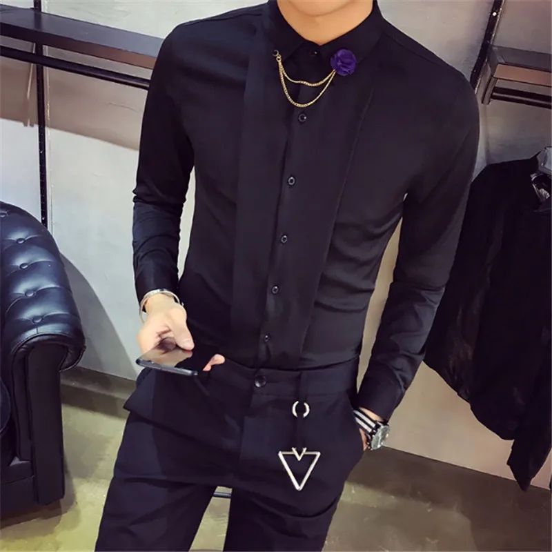 Homme Лидер продаж высокое качество смокинг рубашка мужской Slim Fit с длинным рукавом