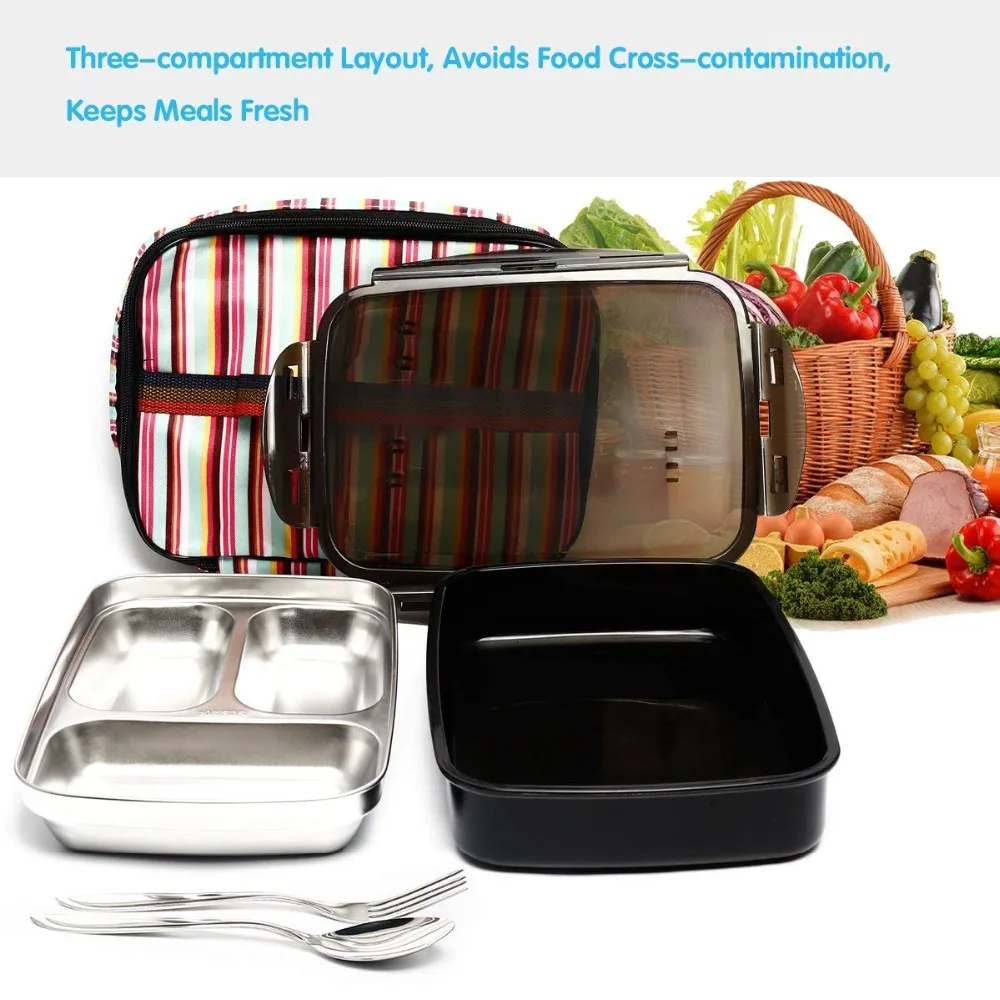 Lunch box Stainless steel Portable Insulated Leakproof Meal Prep Container Microwave Safe with Bag &amp Fork Spoon Kit Picnic Boxes | Дом и