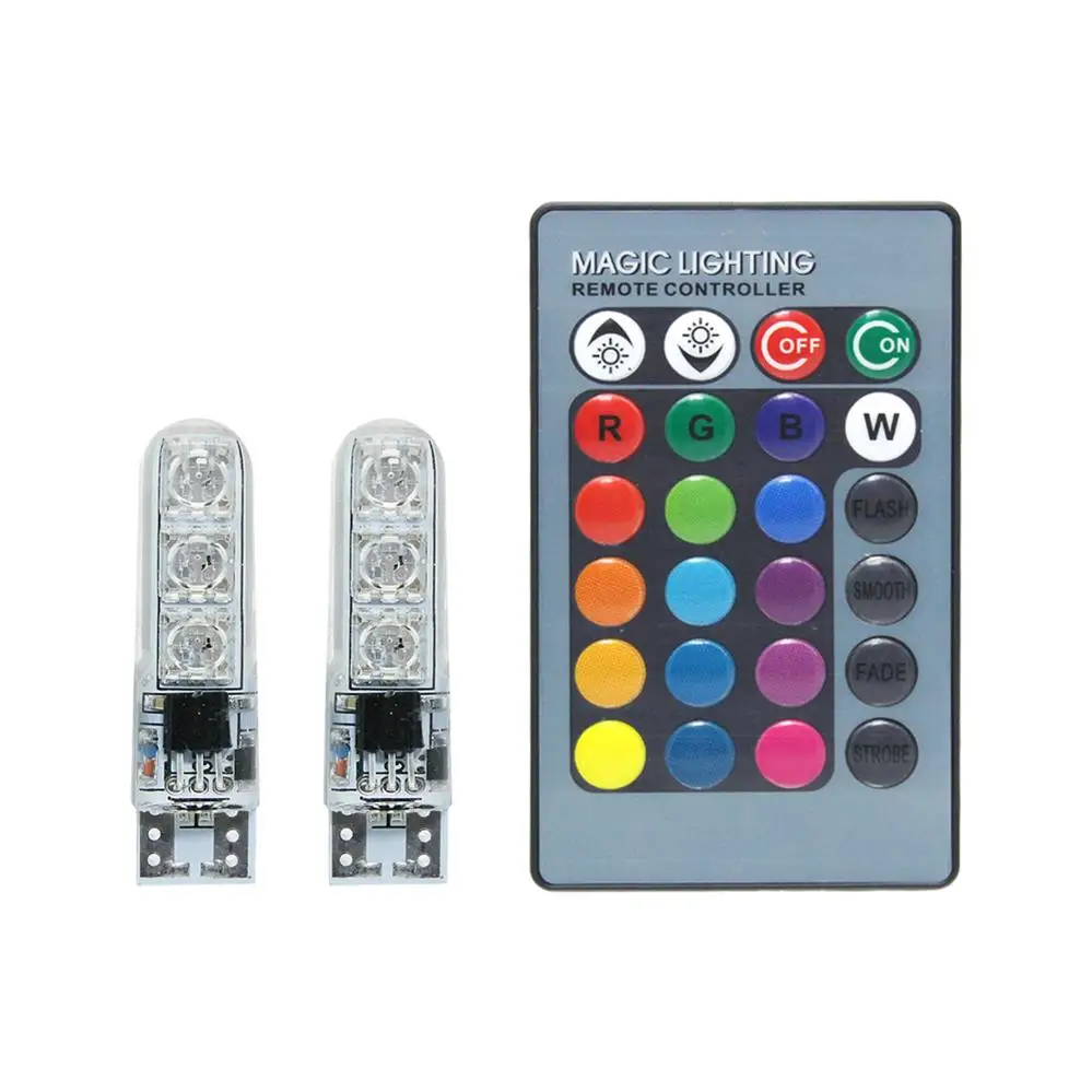 2 шт. T10 W5W светодиодный RGB автомобильный габаритный фонарь 12V 5050 SMD 194 168 RGBW светодиодный автоматический Клин боковой светильник атмосферная лампа с пультом дистанционного управления - Испускаемый цвет: 2x Bulbs with Remote