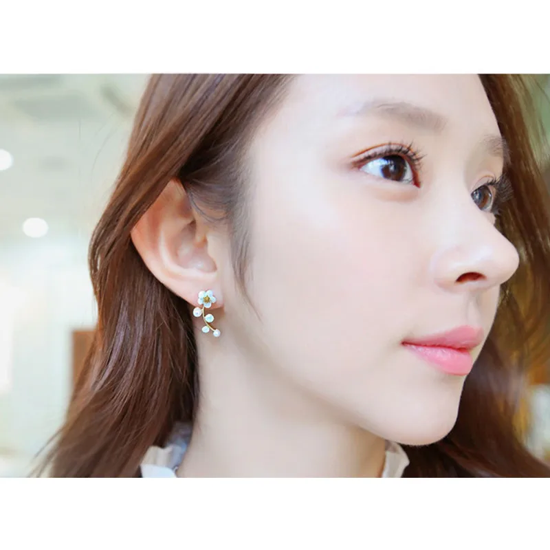 Серьги-гвоздики для женщин 2017 Brincos Boucle d'oreille Bijoux Crystal имитация жемчуга цветок