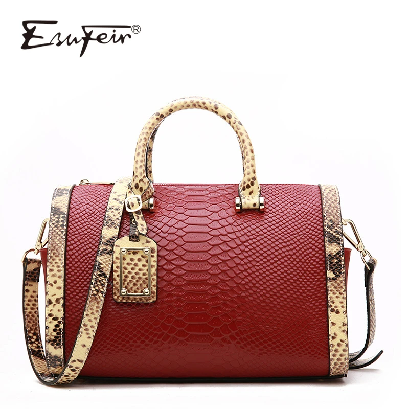 Женская сумка Бостон из натуральной кожи с тиснением под рептилию|bags handbags|handbags for
