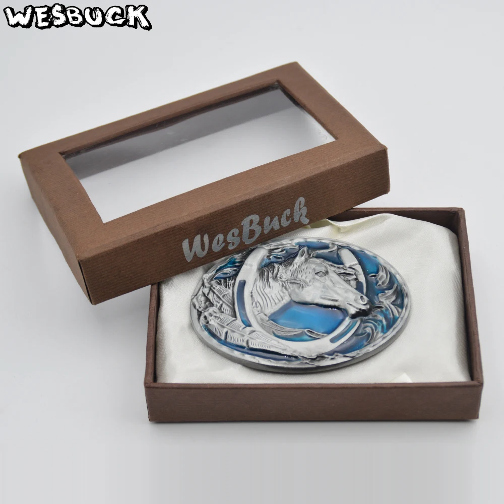 WesBuck бренд подковы синий металлические пряжки ремня для мужские Юнисекс Western Buckles