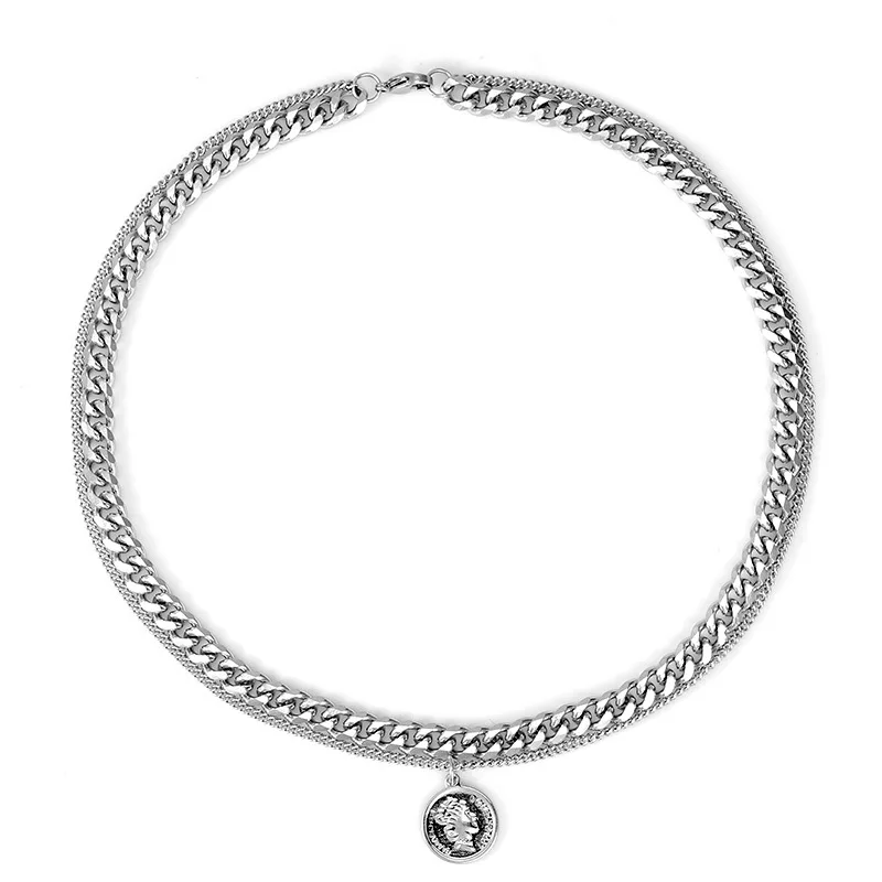 Модное женское ожерелье в стиле хип-хоп из титановой стали двойные аксессуары