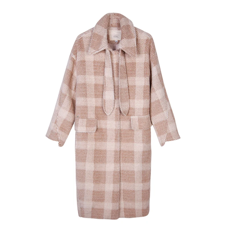 

Women New Autumn Winter Real Mink Cashmere Coat Female Thicken Warm Elegant Plaid Overcoats Lady Casual Slim Cashmere Coats V523