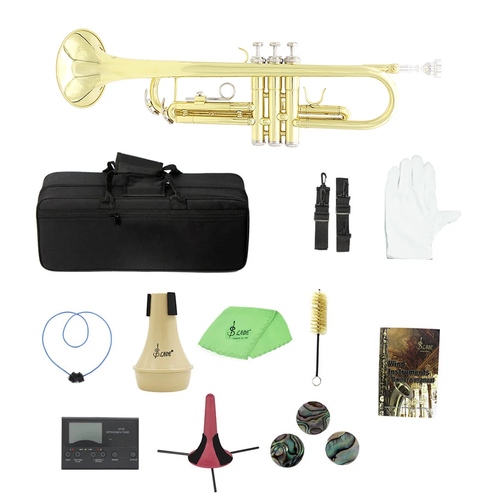 Brass Trumpet Bb B Flat with Mouthpiece Carry Bag Tuner Mute Stand Gloves Cleaning Tools Wind Instrument for beginners | Спорт и