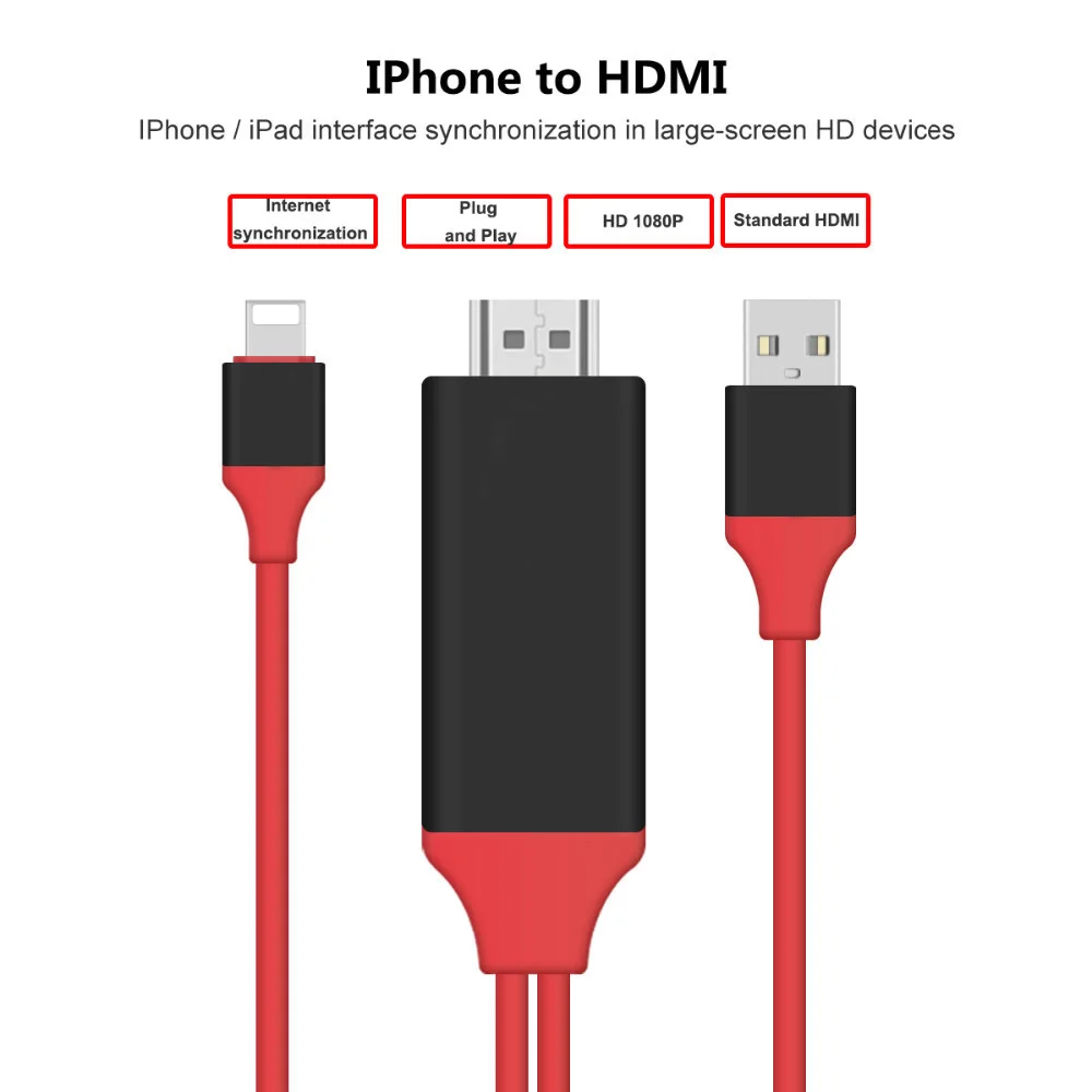 JKING 2 м приемник mirascreen HDMI ТВ кабель USB экран зеркалирование для Apple IPhone X 8 plus 7 Plus 6 6s HD