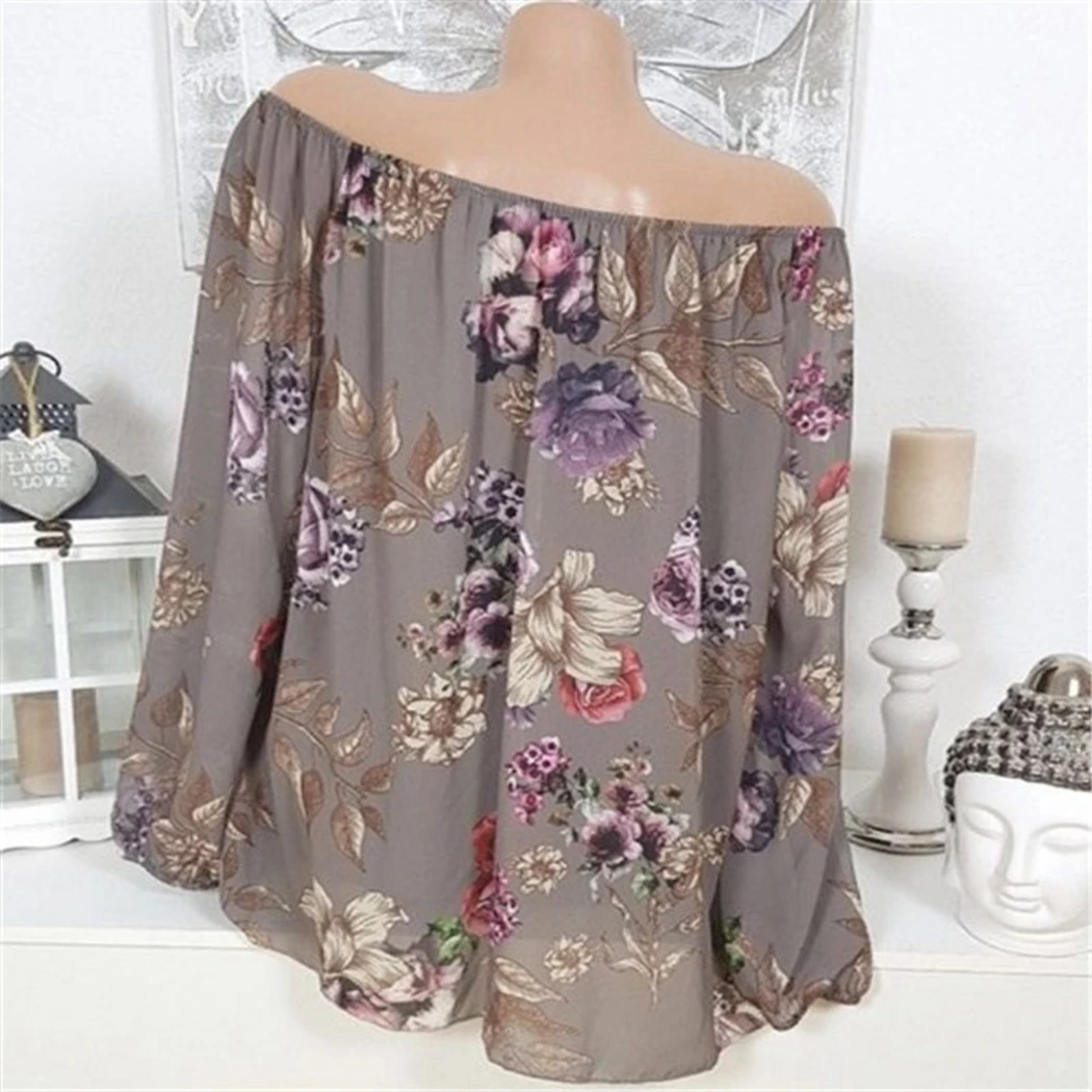 Women Slash Neck Blouse Shirts Sexy Off Shoulder Floral Print Loose Plus Size Summer Long Sleeve Tops Tunic Femme Blusa |