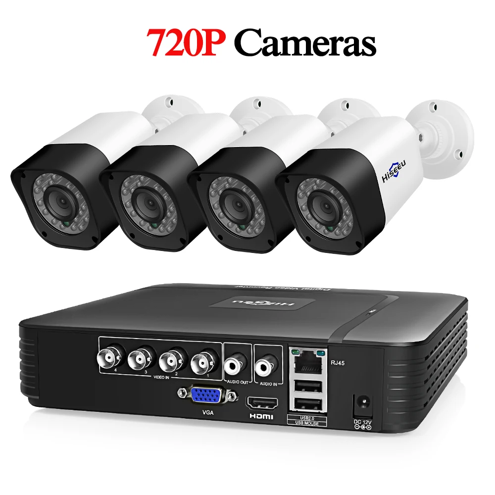 4pcs 720P Cameras Hiseeu 4CH AHD CCTV камера системы 1.0MP 2MP ИК ночного видения домашняя наружная камера домашняя система видеонаблюдения комплект - Цвет: 4pcs 720P Cameras