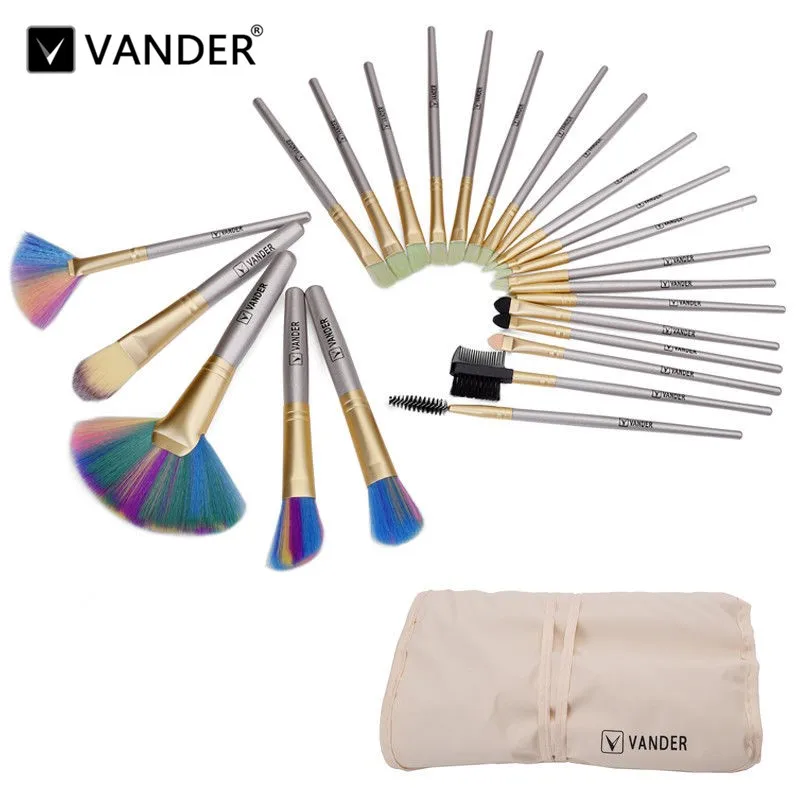 24 Color Vanderlife Дерево 24 шт. набор кистей для макияжа Pro косметическая основа для бровей Кабуки Макияж инструменты комплект кисточек maquiagem и сумка - Handle Color: 24 Color
