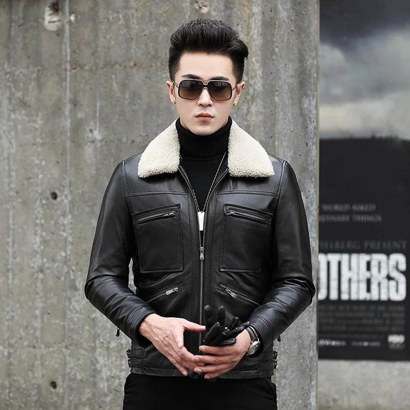 Leather Jacket Men Spring Autumn Genuine Cow Leather Mens Vintage Short Cowhide Coat Real Leather Slim Jackets nr31 YY512