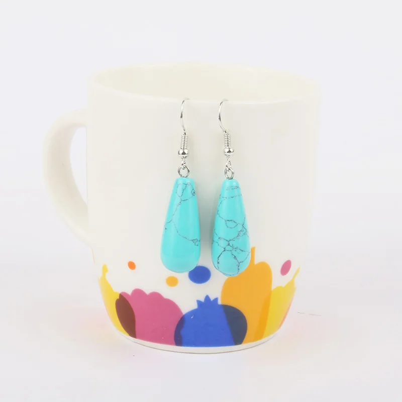 Blue Turquoise Новые горячие оптовые ювелирные изделия женские серьги ручной работы из натурального камня в форме капель с кварцевым тигровым глазом Розовый Камень 20 цветов натуральный камень - Окраска металла: Blue Turquoise