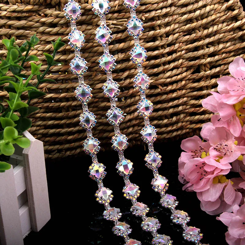 

90 0.9 CM Crystal Rhinestone Chain Trims Applique for Wedding Dress Costumes Bag Shoes Sew on Silver Gold