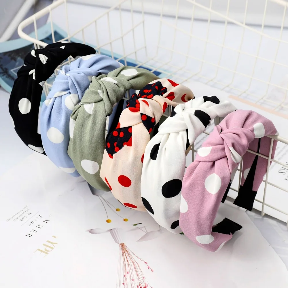 Новая модная повязка на голову в горошек с бантом и принтом центр узел сердечком