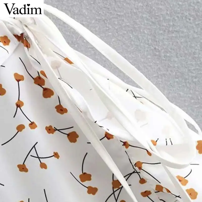 Vadim милый женский цветочный ruffled wrap dress V шеи крест дизайн с коротким рукавом