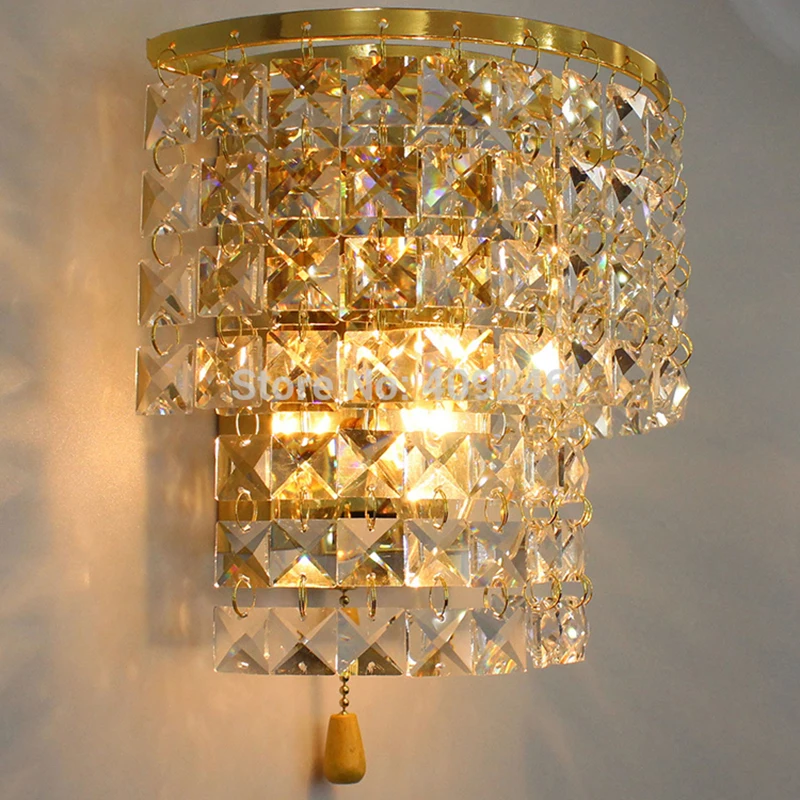 

Luxurious Wall Lamp Modern North European K9 Square Crystal Wall Light For Bedroom Bedside Hotel Hall Aisle Corridor