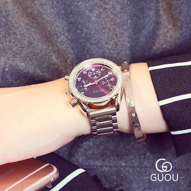 Новые роскошные женские Часы GUOU с блестящими бриллиантами и стразами полностью