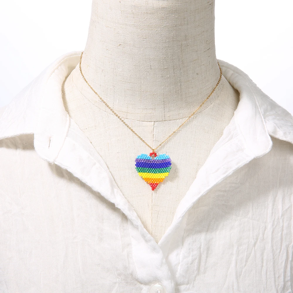 

Rttooas Colourful Lover Heart Pendant Necklace Summer New Fashion Handmade Woven Choker Necklace for Women