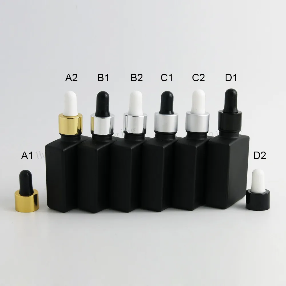 12 x 30ml Empty Frost Black Square Flat Glass Bottles With Aluminum Dropper 1oz Container for E liquid | Красота и здоровье