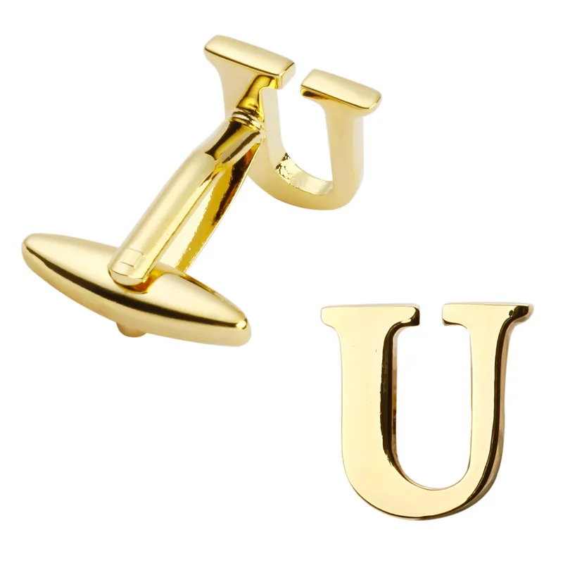 

Free delivery, high quality Brass Cuff buttons, brand new fashionable gold U letter cuff buttons for men's wedding gifts.